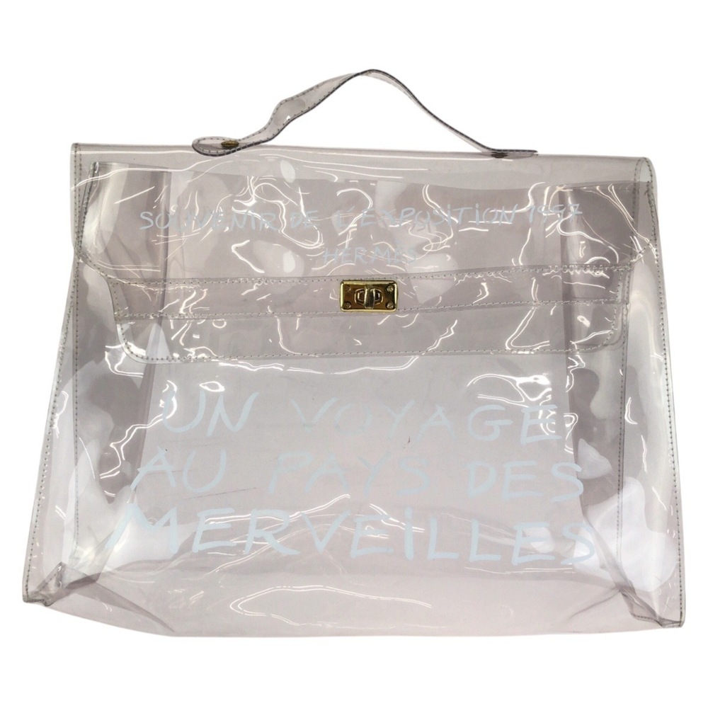 HERMES Kelly Vinyl Handbag, Clear, Gold Hardware, Women's.